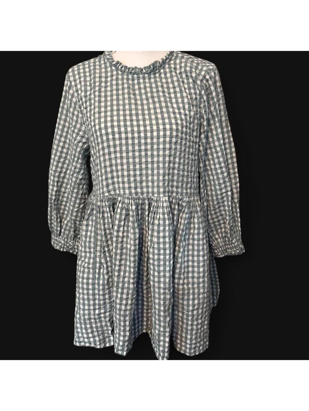 Free People FP Beach Green & White Gingham Peter Pan Collar Mini Dress Small - Picture 2 of 7